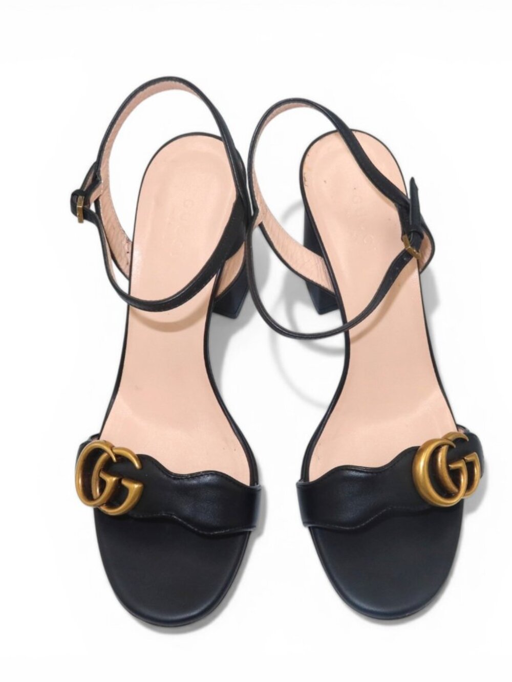 Gucci GG Marmont Ankle Strap Sandals Black Leather Block Heel Size 38 Authentic - Picture 8 of 11